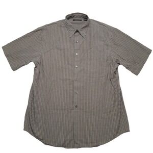 Murano Button Up Shirt Men Large Brown Micro Check Plaid Short Sleeve Minimalist